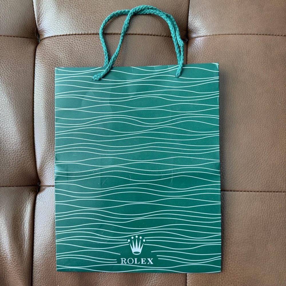 Rolex Dark Green Paper Gift Bag with White Wave Design